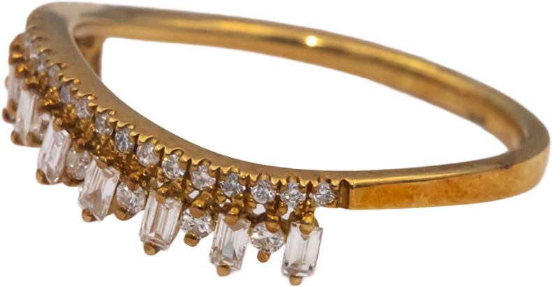 18k Yellow Gold VS Round & Baguette Cut Diamond Wavy Band Ring 0.35CT Size 7.25