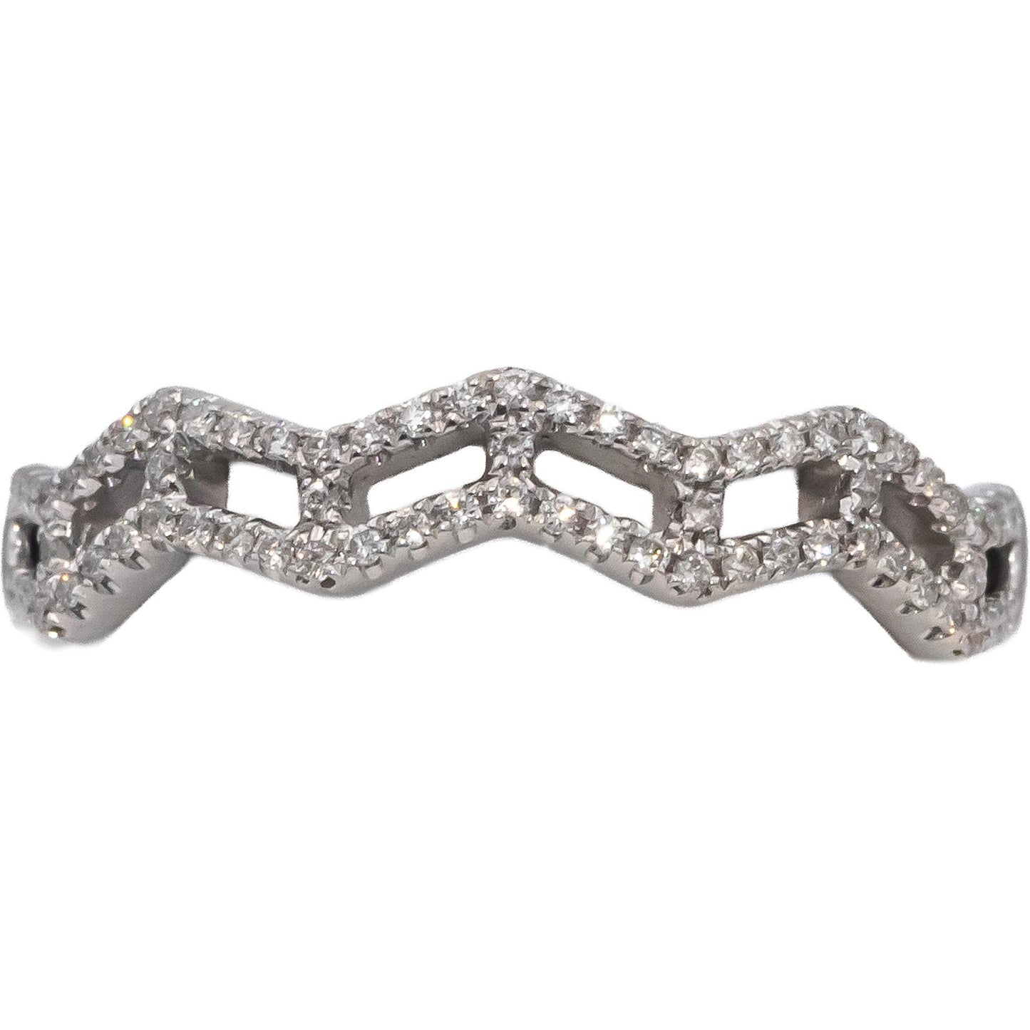 18k White Gold Round Diamond Zig Zag Band Ring 0.15CT Size 7