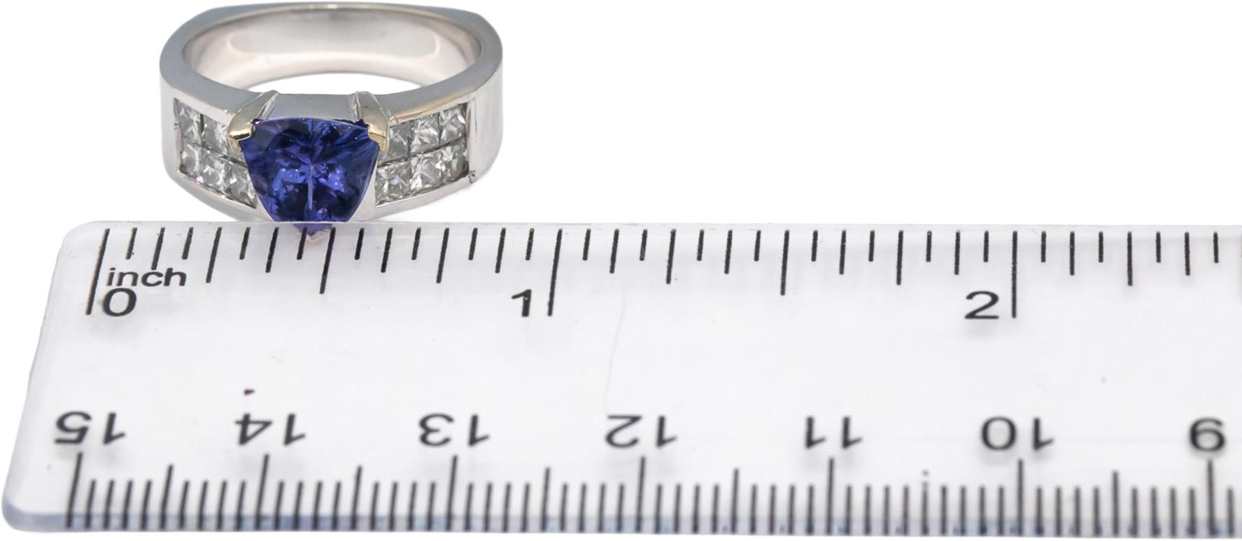 14k White Gold Trillion Tanzanite Princess Diamond Cocktail Ring 3.0CTW Size 6.5