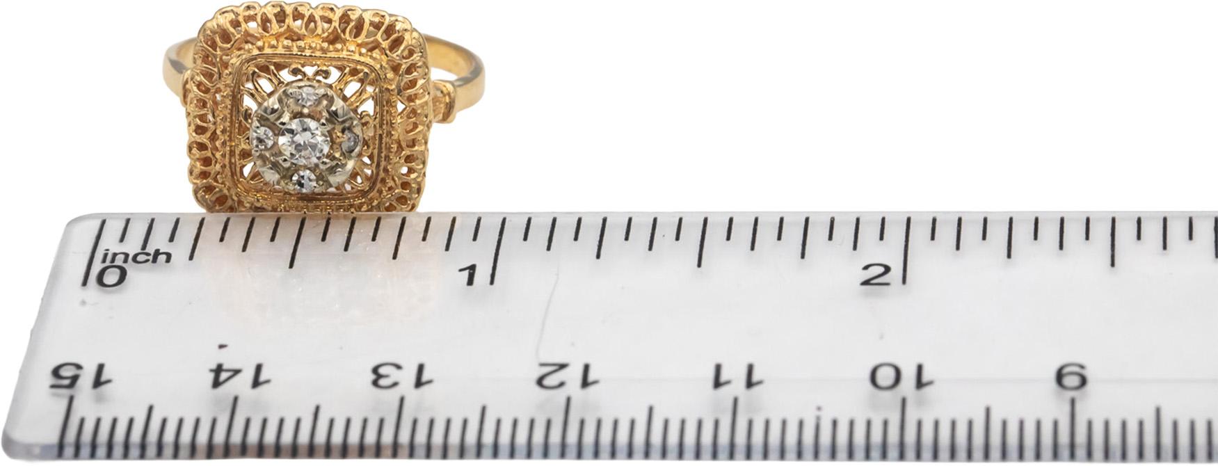 14k Yellow Gold VS Round Diamond Art Deco Filigree Ring 0.15CT Size 9.25