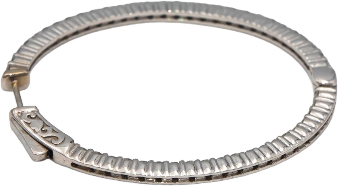 14k White Gold VS Round Diamond Inside Out Oval Hoop Earrings 2.0CTW