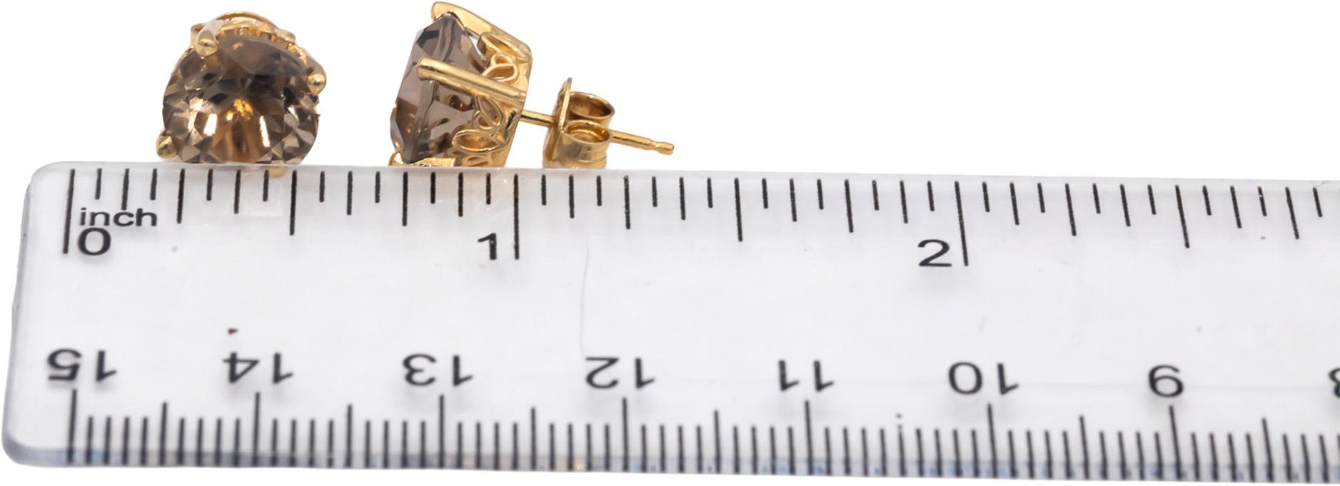 14k Yellow Gold Round Cut Brownish Quartz Stud Earrings 6.0CTW