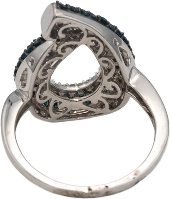 14k White Gold Round White & Blue Diamond Cluster Teardrop Ring 1.0CT Size 7.5