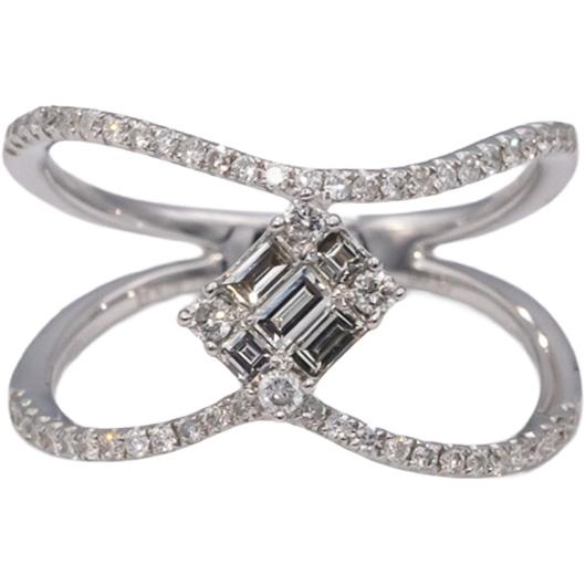 18k White Gold VS Emerald & Round Diamond Statement Ring 0.50CT Size 7.25