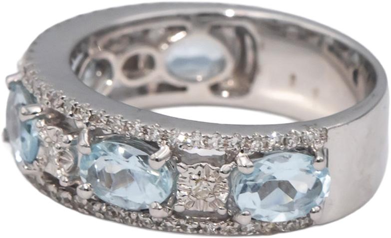 14k White Gold Oval Aquamarine & Round Diamond Band Ring 1.45CT Size 7