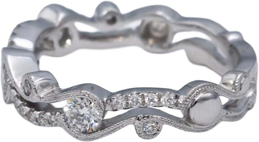 18k White Gold Round Diamond Milgrain Scroll Band Ring 0.60CT Size 6.5