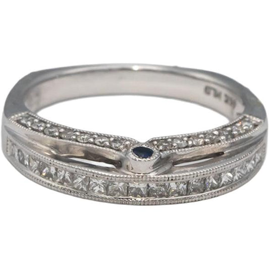 14k White Gold Princess & Round Diamond Band Ring 0.45CT Size 6.75 w/ Sapphire