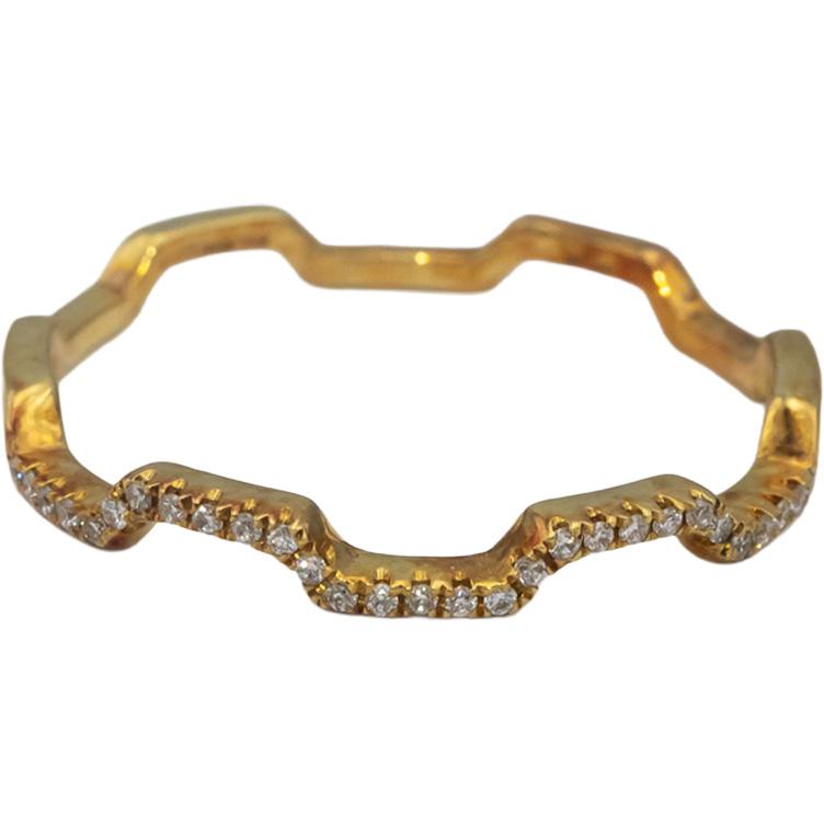 18k Yellow Gold Round Diamond Zig Zag Stackable Band Ring 0.06CT Size 7.25