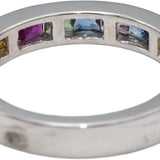 18k White Gold Square Channel Set Rainbow Sapphire Band Ring 1.52CT Size 7