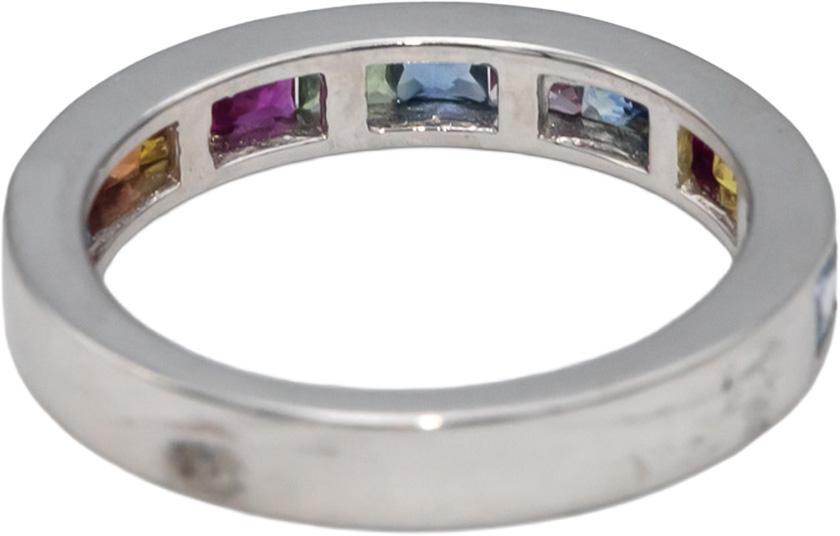 18k White Gold Square Channel Set Rainbow Sapphire Band Ring 1.52CT Size 7