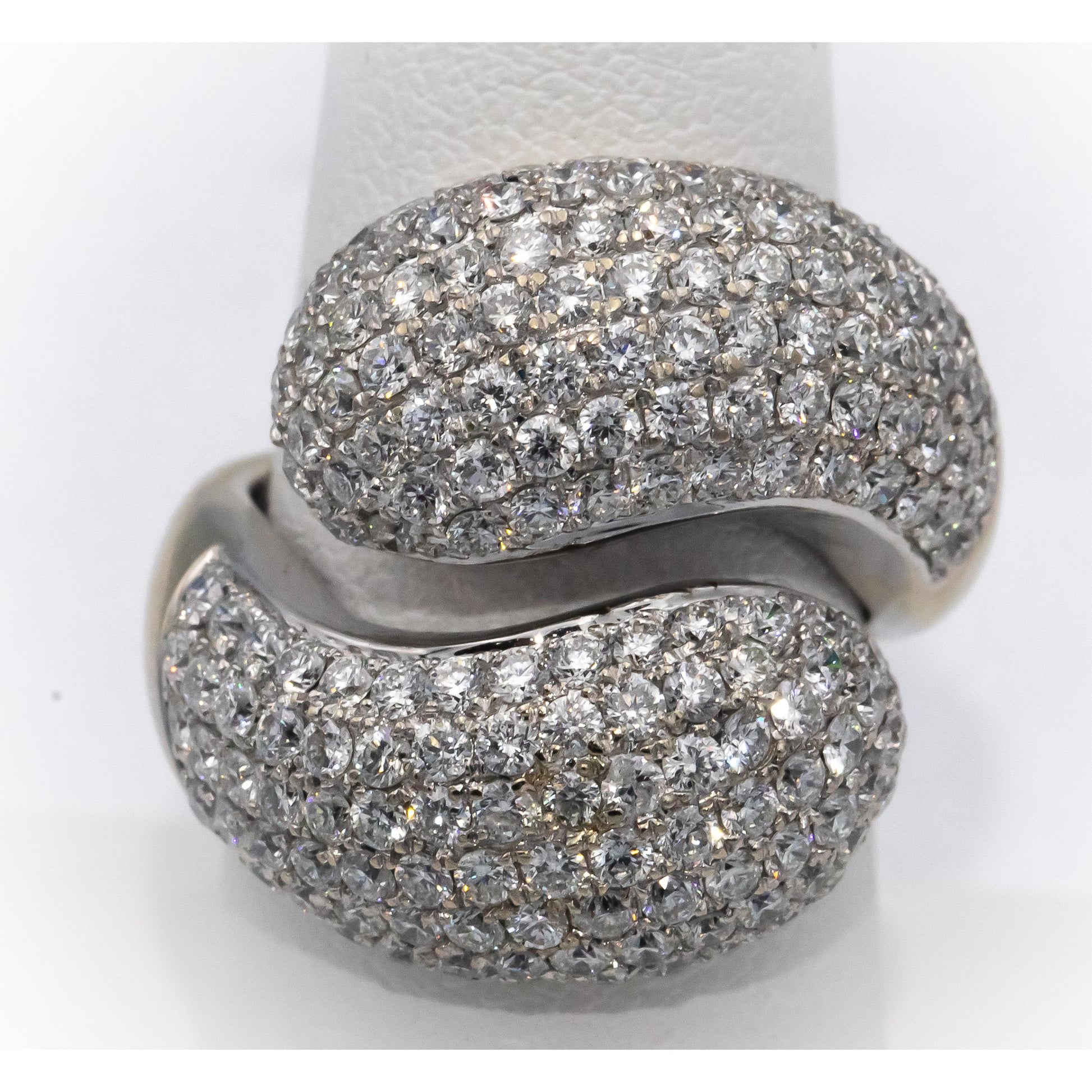 18k White Gold Round Diamond Cluster Pave Bypass Ring 3.93CT Size 6.75
