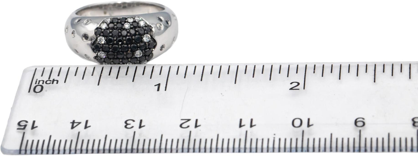 14k White Gold Round White & Black Diamond Cluster Band Ring 0.70CT Size 6.5