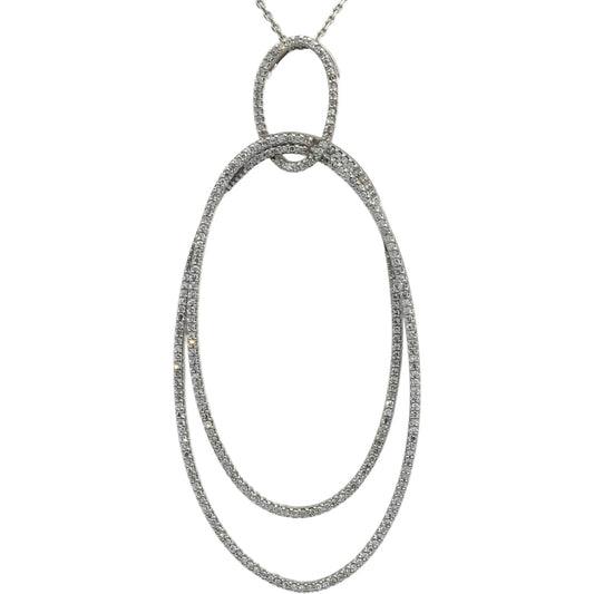 VERA WANG LOVE 10k White Gold Round diamond Oval Hoops Pendant Necklace 0.75CT