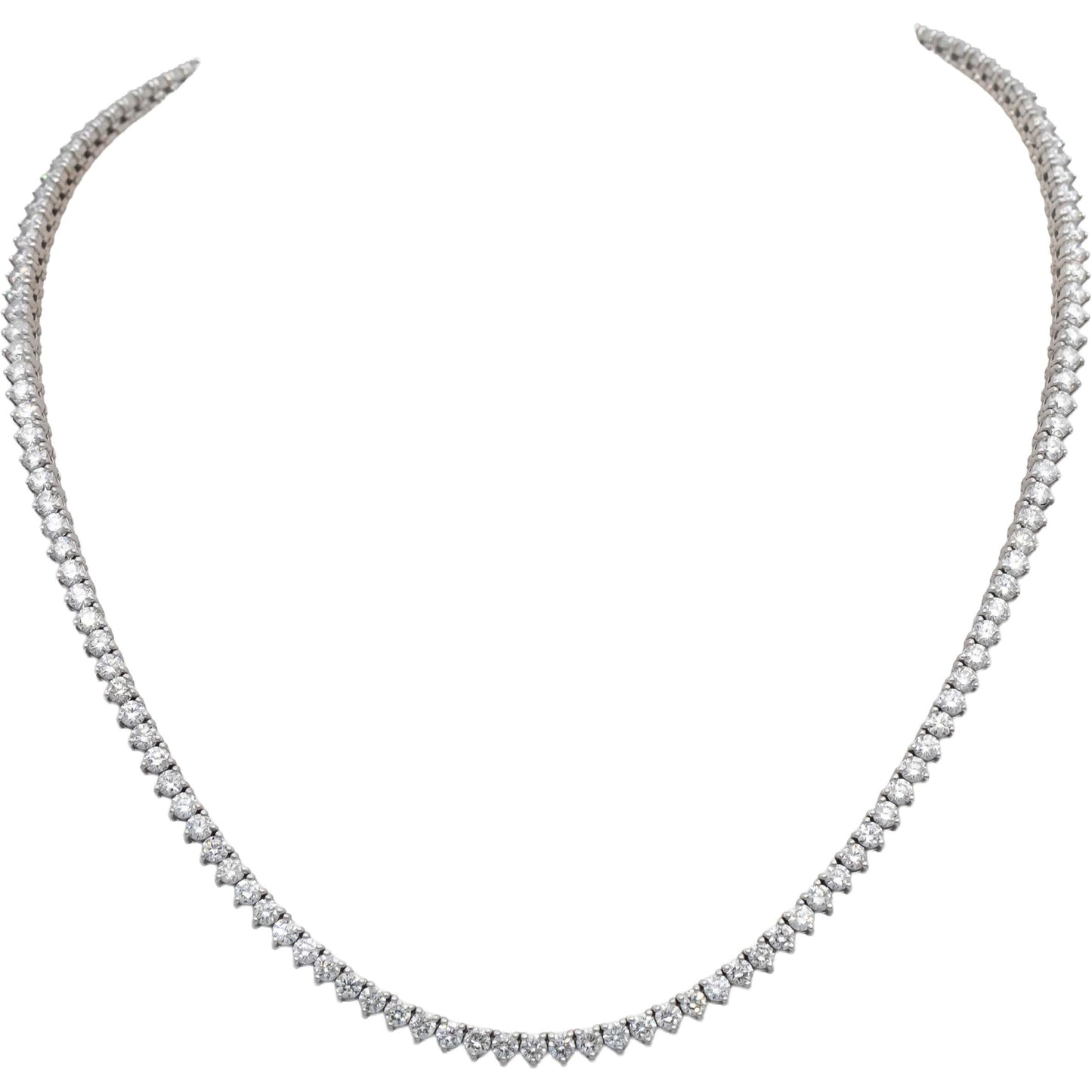 14k White Gold Round Diamond Three-Prong Tennis Necklace 11.83CT