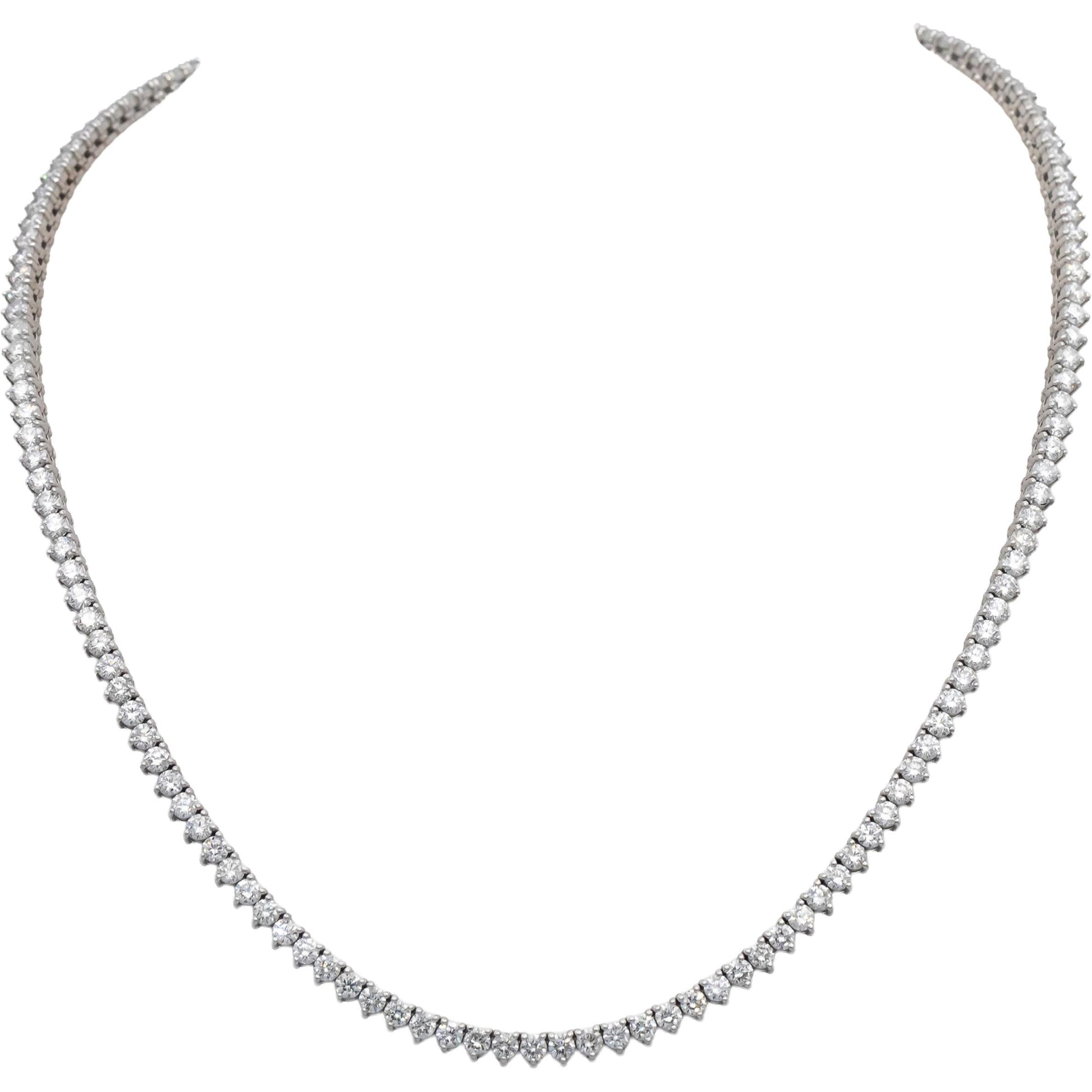 14k White Gold Round Diamond Three-Prong Tennis Necklace 11.83CT