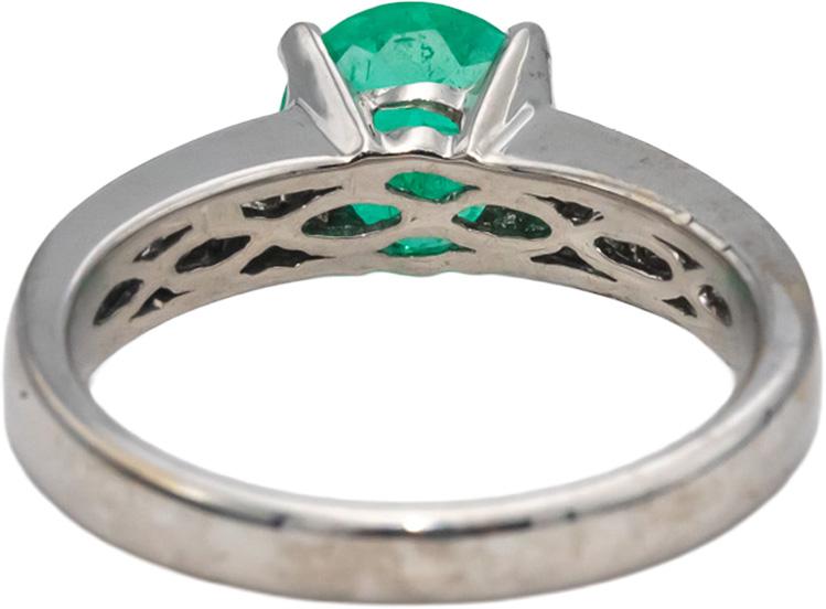 18k White Gold Round Emerald & Baguette Diamond Cocktail Ring 1.66CT Size 6.75