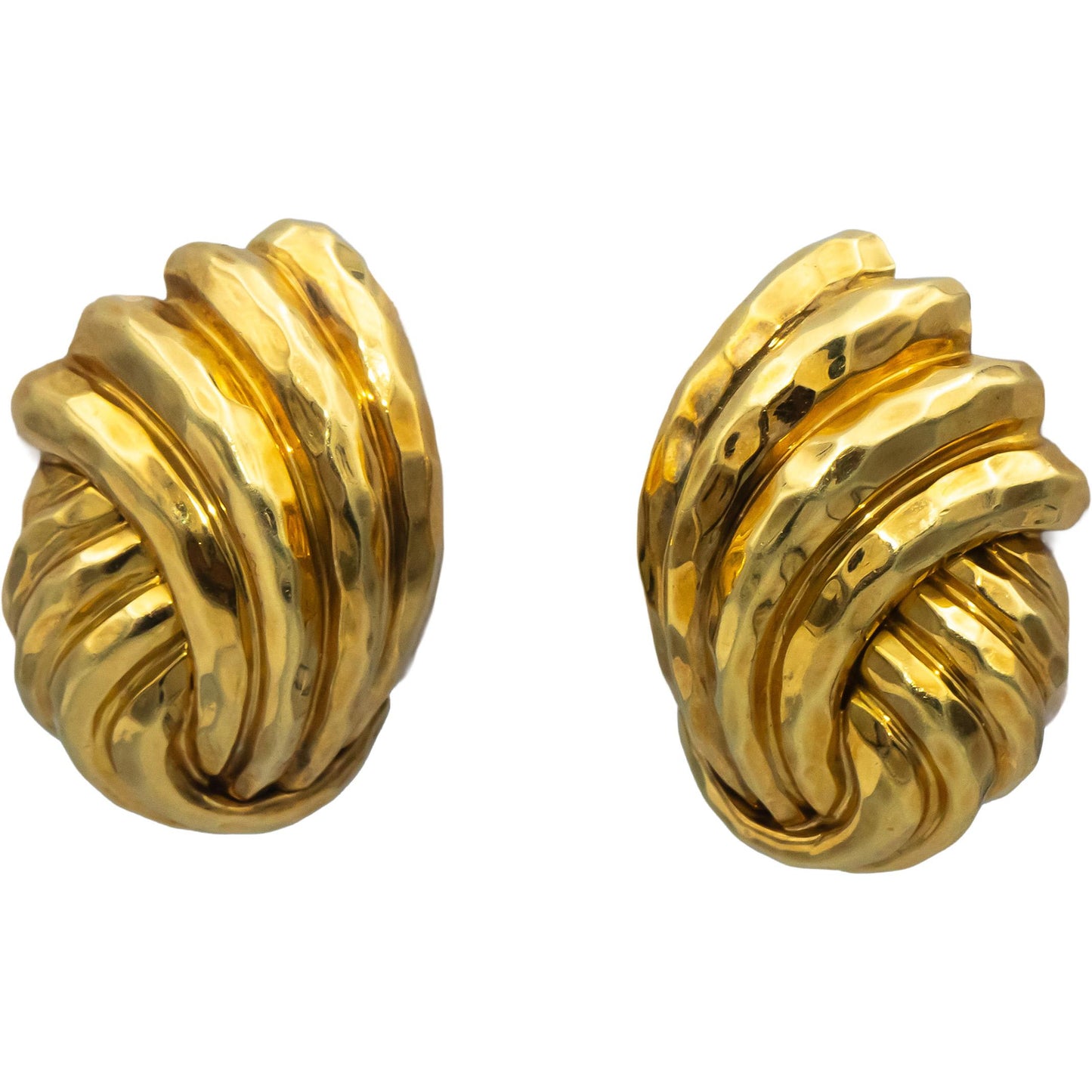 HENRY DUNAY 18k Yellow Gold Hand Hammered Clip-On Earrings