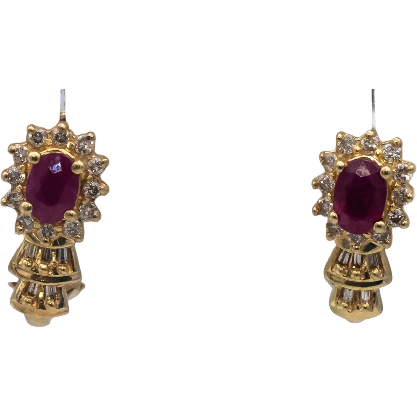 14k Yellow Gold Ruby and Diamond Dangle Earrings 1.40CTW