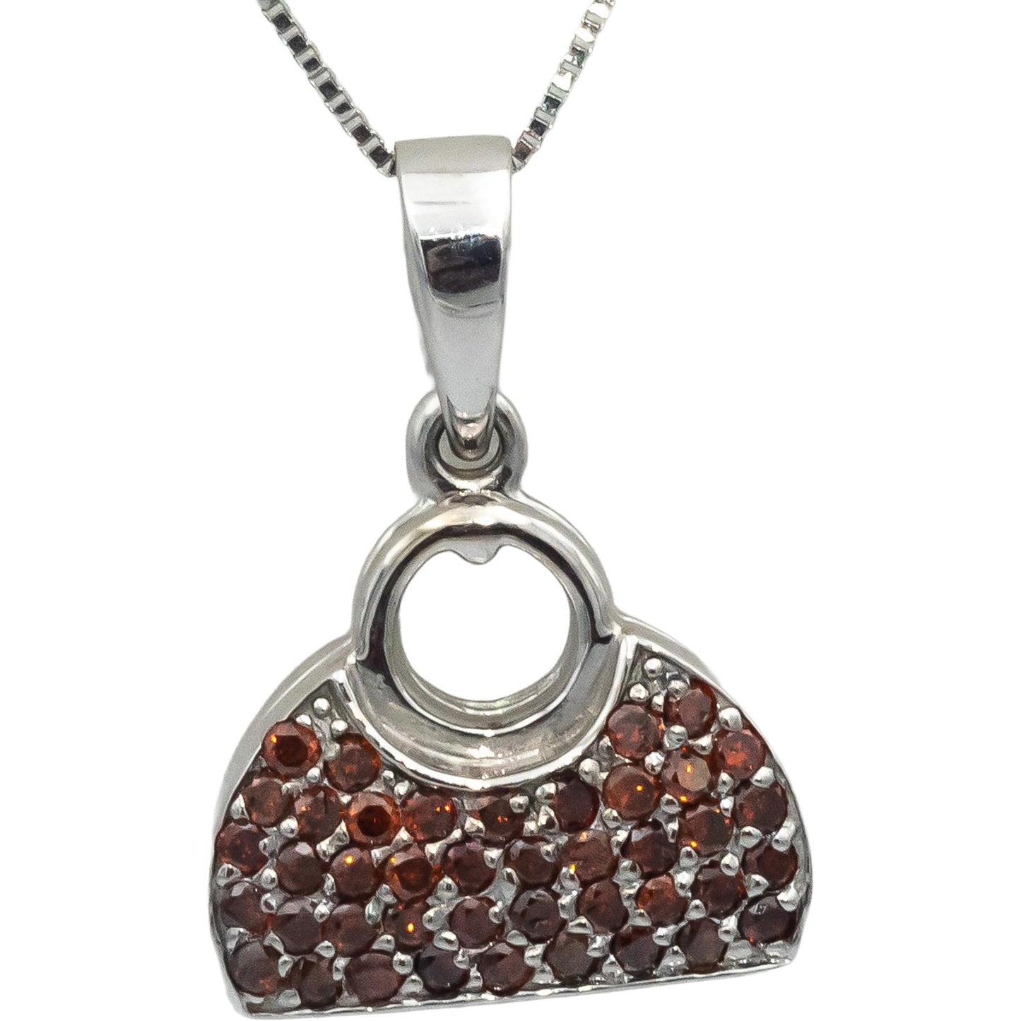 14k White Gold Round Orange Diamond Purse Handbag Pendant Necklace 0.25CT