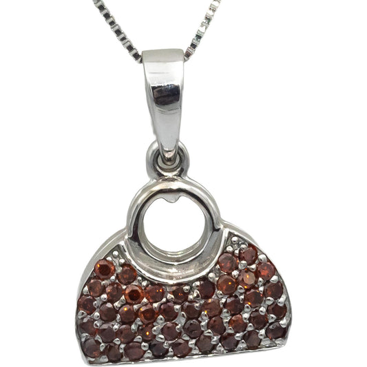 14k White Gold Round Orange Diamond Purse Handbag Pendant Necklace 0.25CT