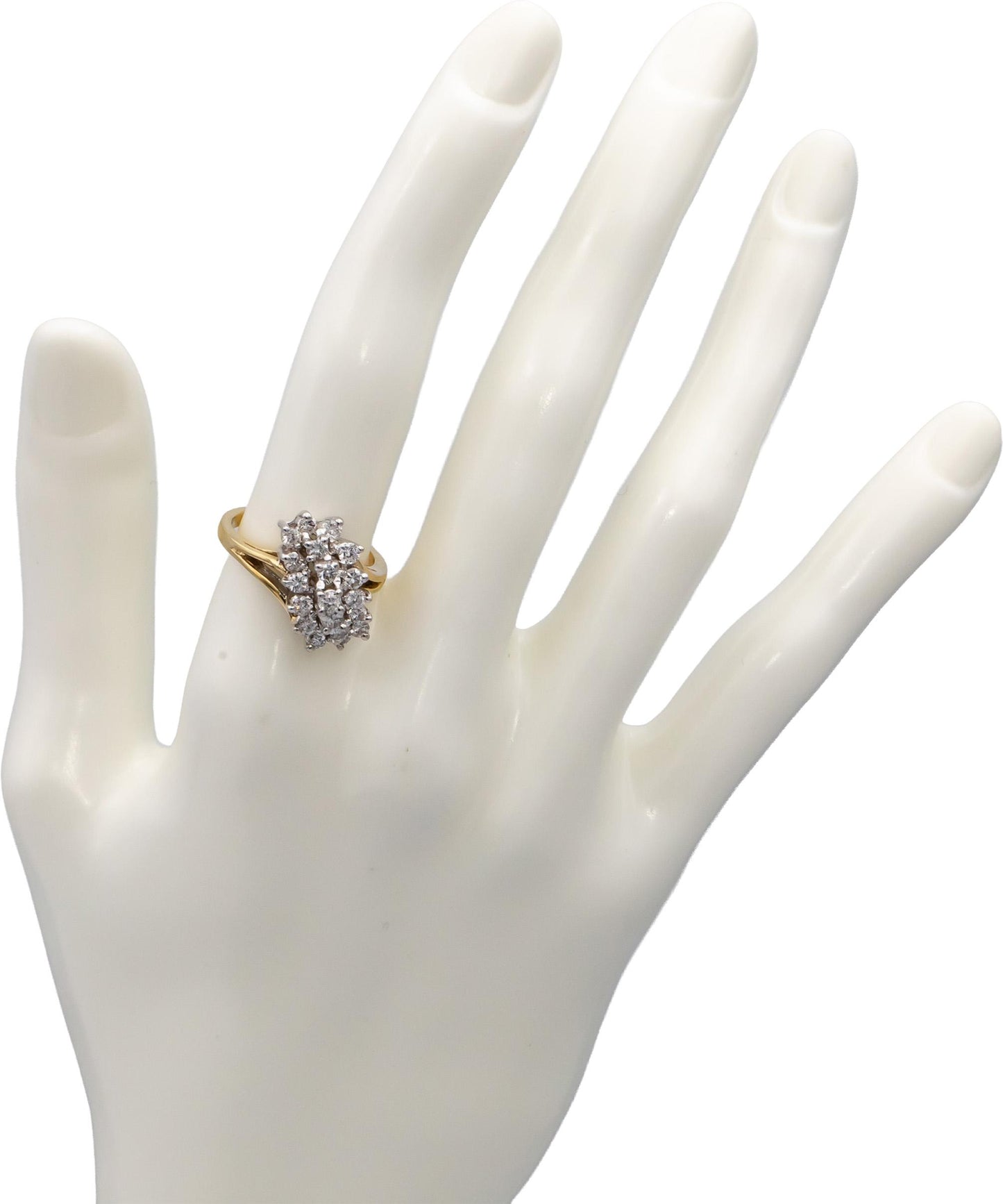 14k Yellow & White Gold Round Diamond Cluster Cocktail Ring 0.75CT Size 6