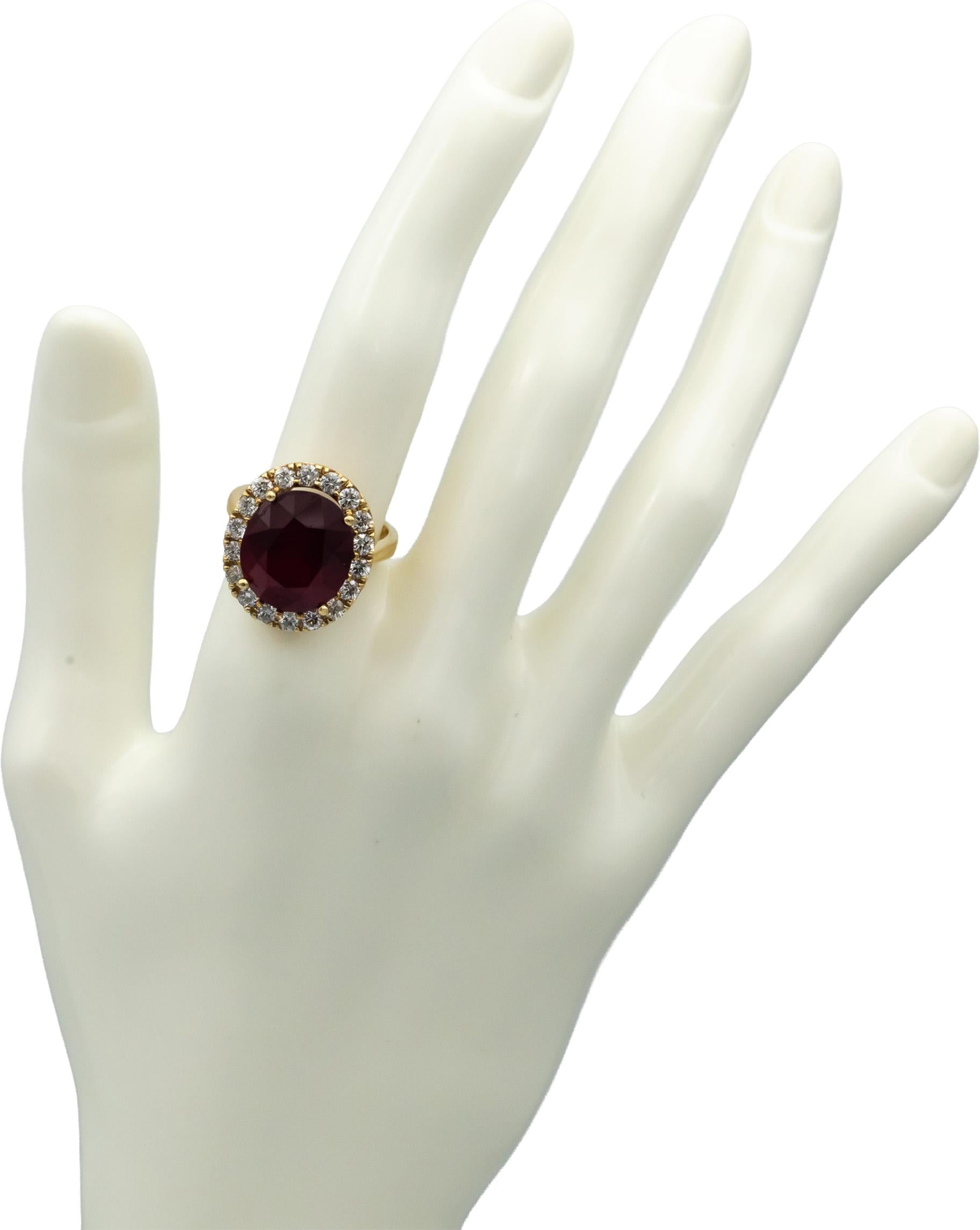 GIA Certified 14k Gold Oval Manufactured Ruby & Round Diamond Ring 13.25CT Sz 7