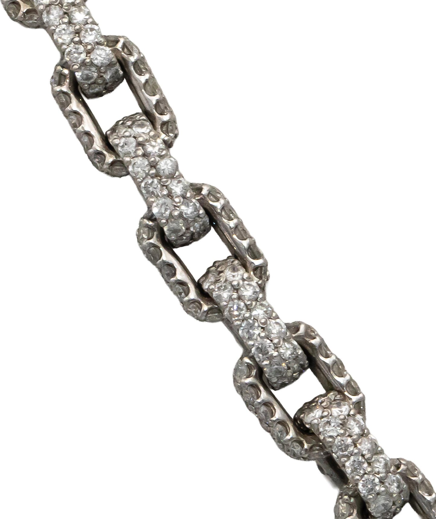 14k White Gold Round Diamond Pave Anchor Link Necklace 32.75CT