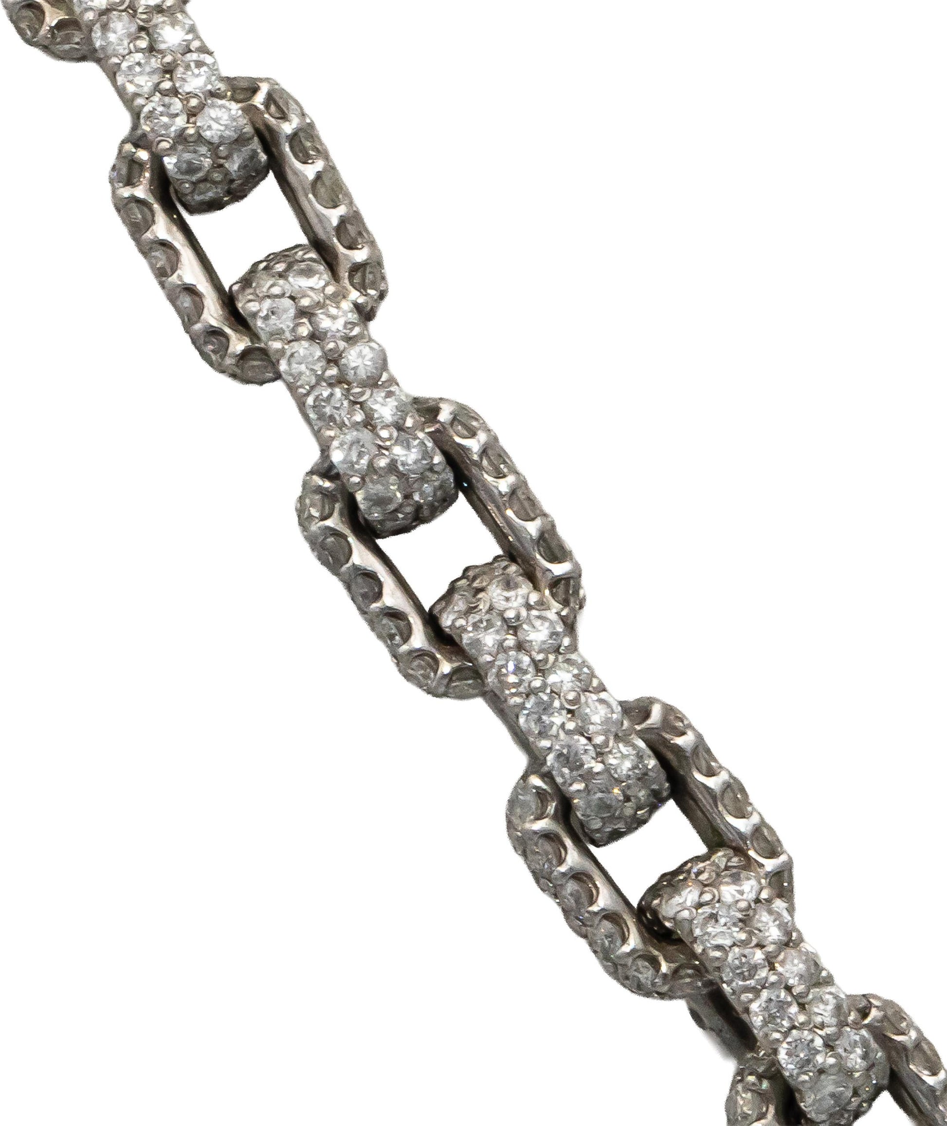14k White Gold Round Diamond Pave Anchor Link Necklace 32.75CT