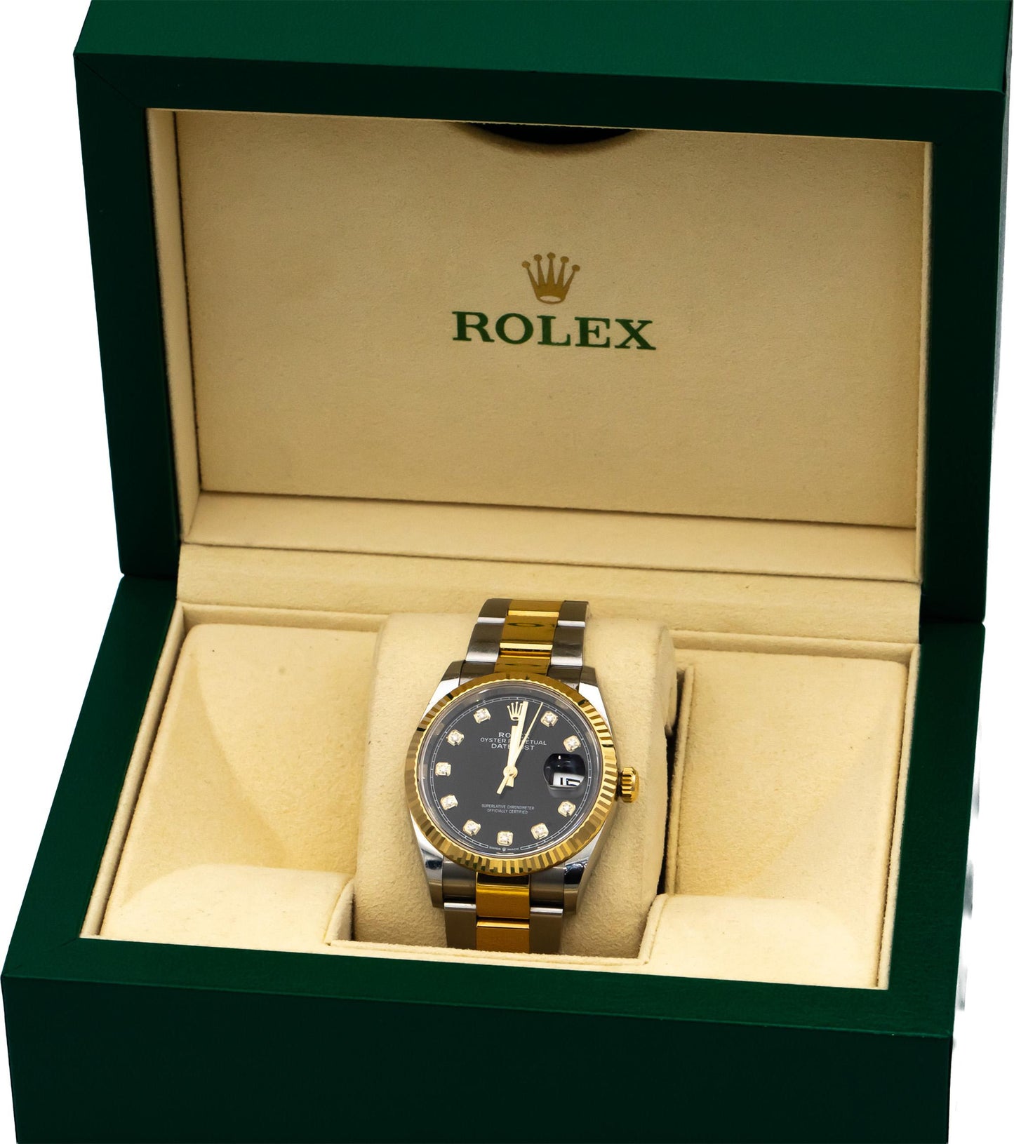 ROLEX 18k Gold Stainless Steel Datejust Black Factory Dial 36mm Watch Ref 126233