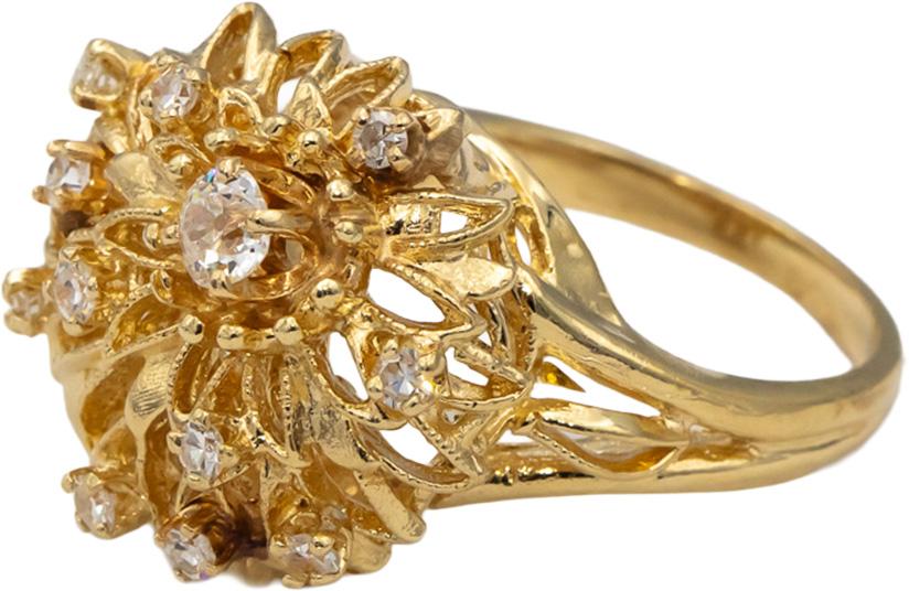 Vintage 14k Yellow Gold Diamond Cocktail Ring 0.60CT w/ 0.30CT Center Size 7.5