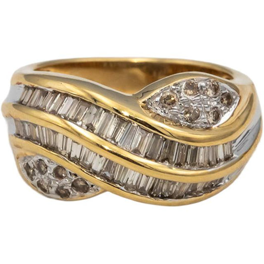14k Yellow White Gold Round and Baguette Cut Diamond Cocktail Ring 1.0CT Size 7