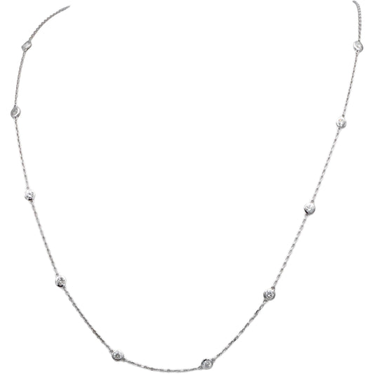 14k White Gold Round Diamond By The Yard Chain Necklace 0.78CT