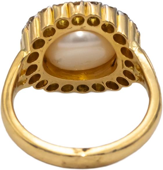 18k Yellow Gold VS Round Diamond and Mabe Pearl Cocktail Ring 0.58CT Size 5.75