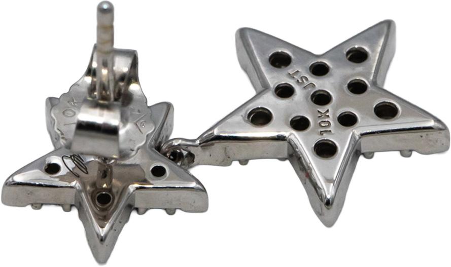 10k White Gold Round Diamond Cluster Drop Dangle Star Earrings 1.0CT