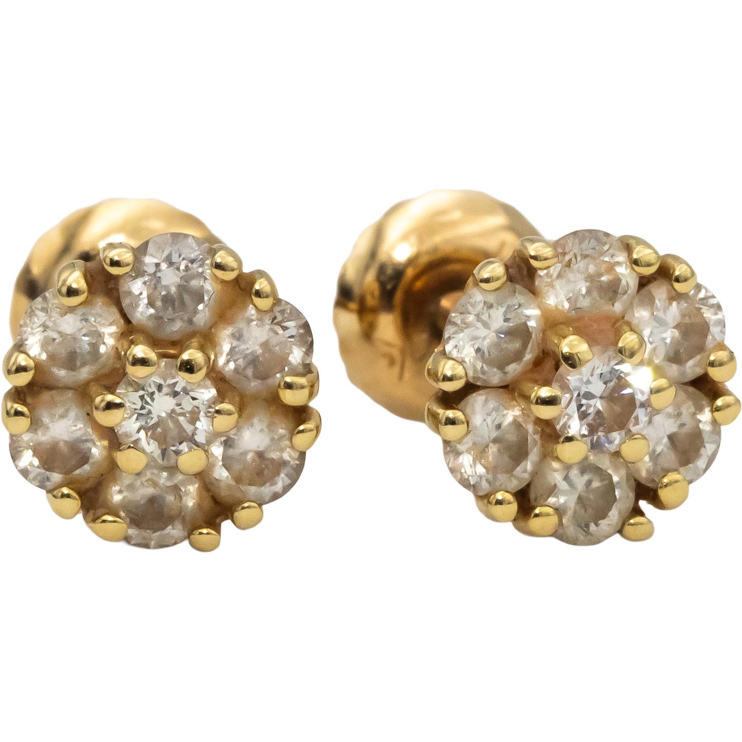 14k Yellow Gold Round Diamond Cluster Flower Screw Back Stud Earrings 0.70CT