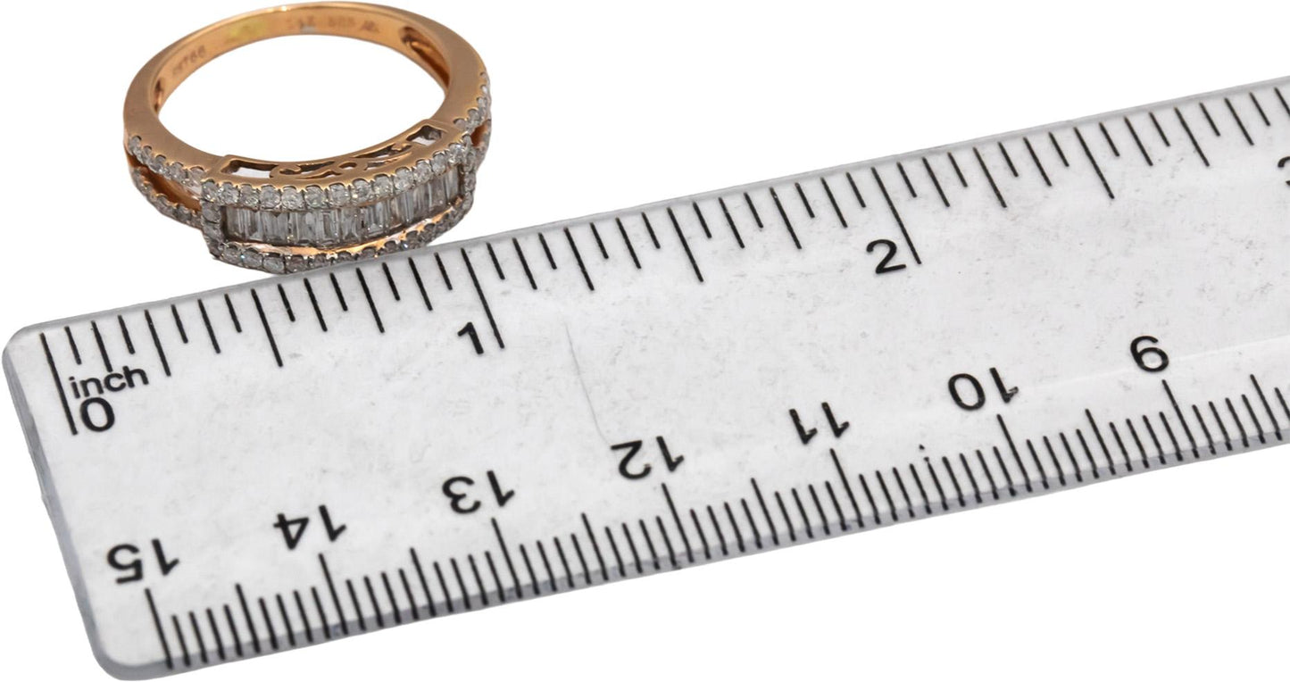 14k Rose Gold Baguette and Round Diamond Cocktail Ring 1.0CT Size 7.5