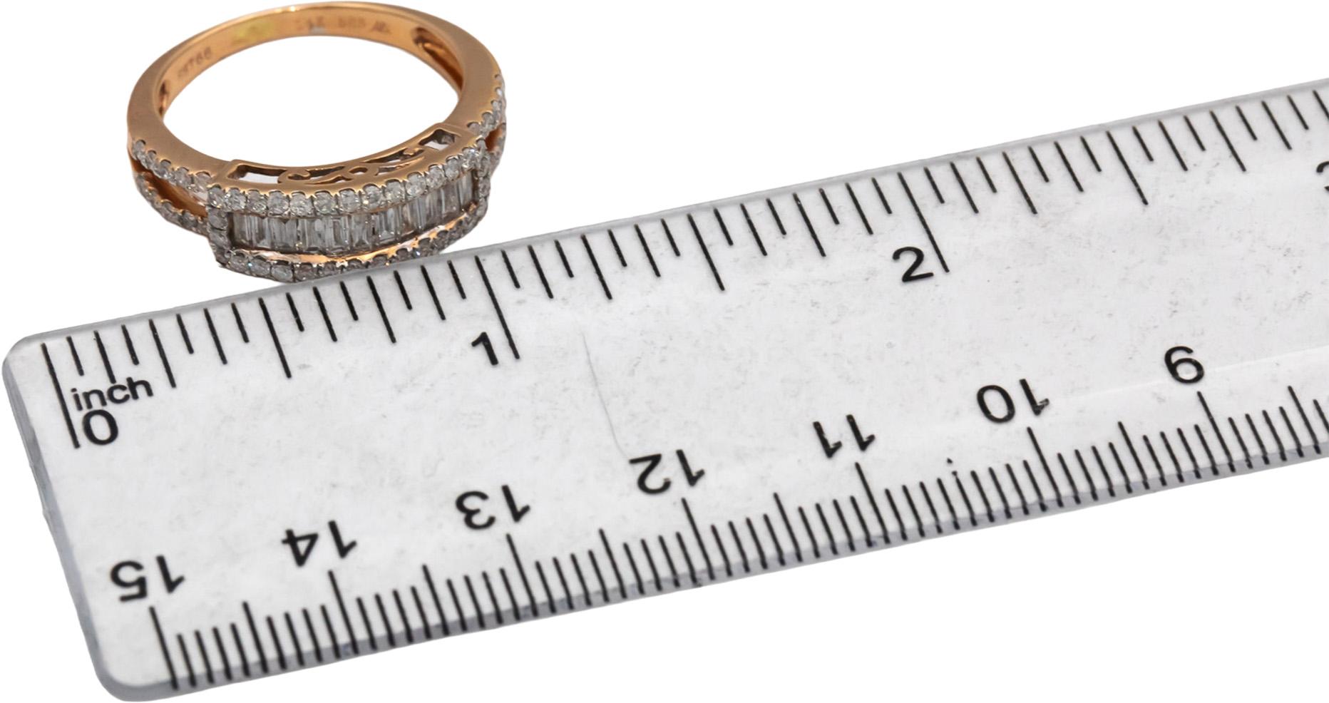 14k Rose Gold Baguette and Round Diamond Cocktail Ring 1.0CT Size 7.5