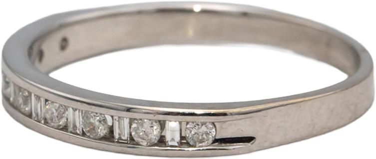 14k White Gold Round & Baguette Cut Diamond Anniversary Band Ring 0.25 Size 8
