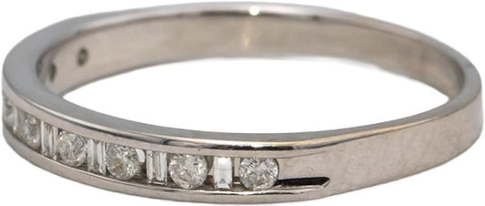 14k White Gold Round & Baguette Cut Diamond Anniversary Band Ring 0.25 Size 8