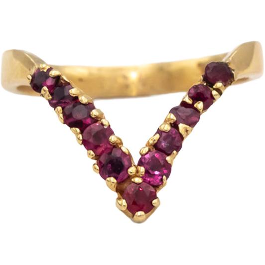 14k Yellow Gold Round Ruby Chevron Ring 0.30CT Size 6.25