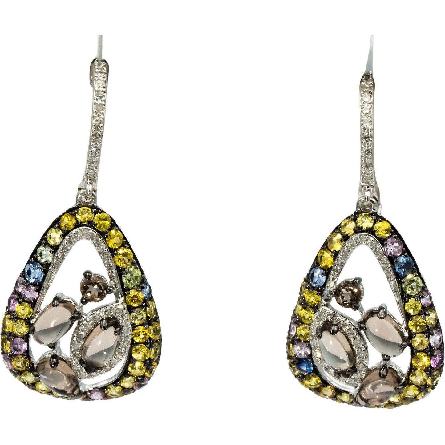 14k White Gold Diamond and Multi Color Gemstone Dangle Earrings 2.0CTW