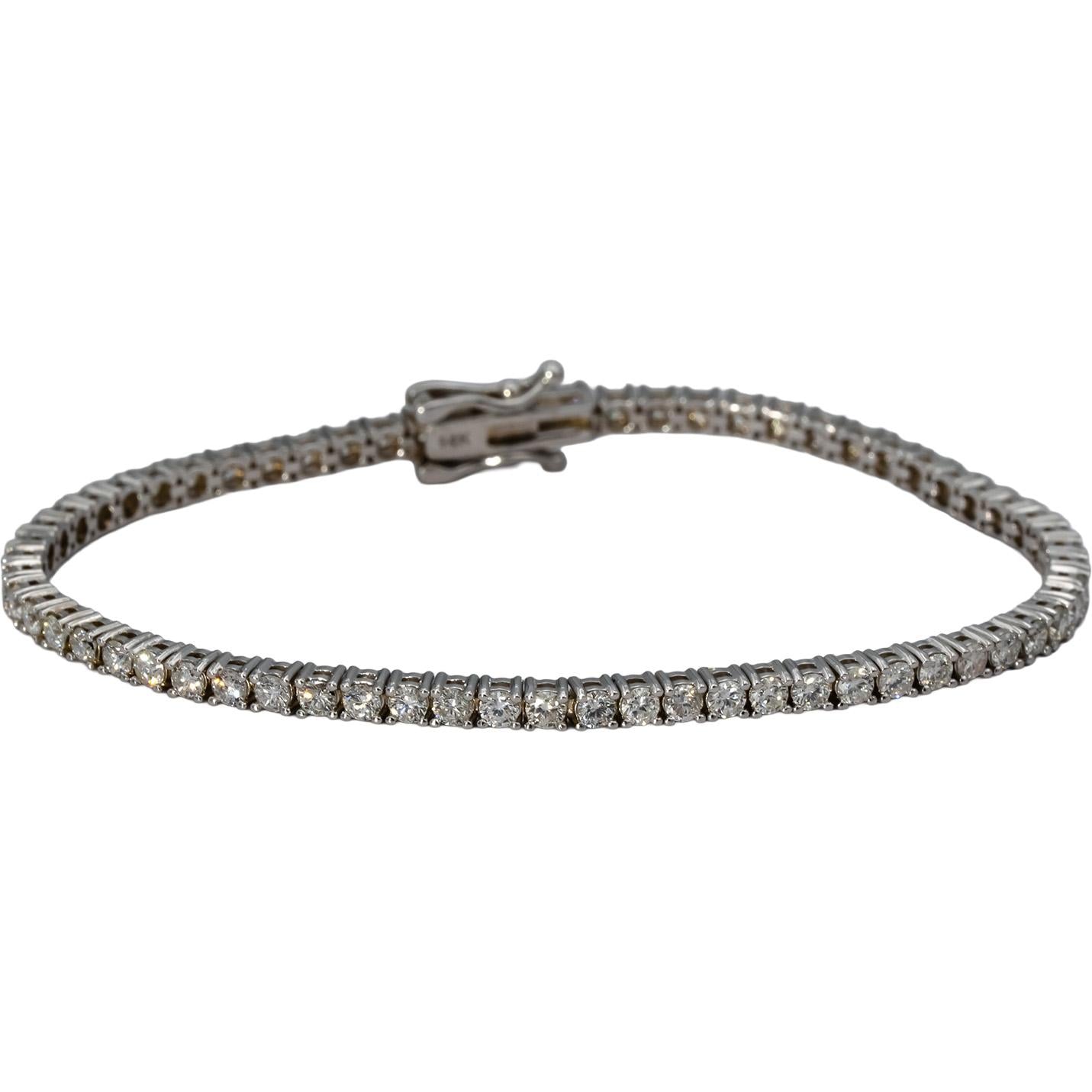 14k White Gold Round Diamond Tennis Bracelet 3.43CT