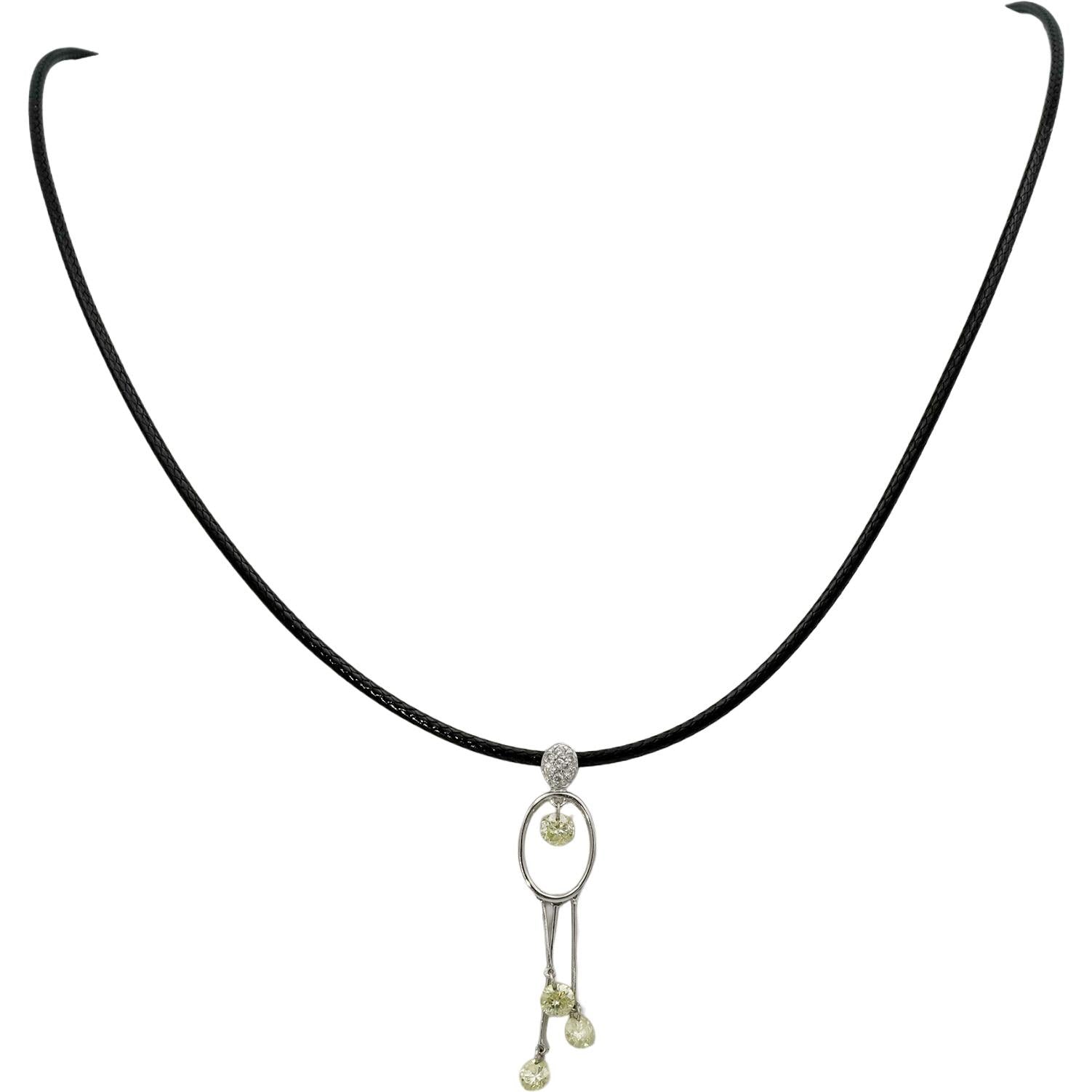 14k White Gold Round Diamond Dangle Floral Pendant Necklace 0.85CT