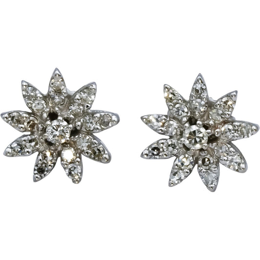 14k White Gold VS Round Diamond Cluster Flower Stud Earrings 0.68CT