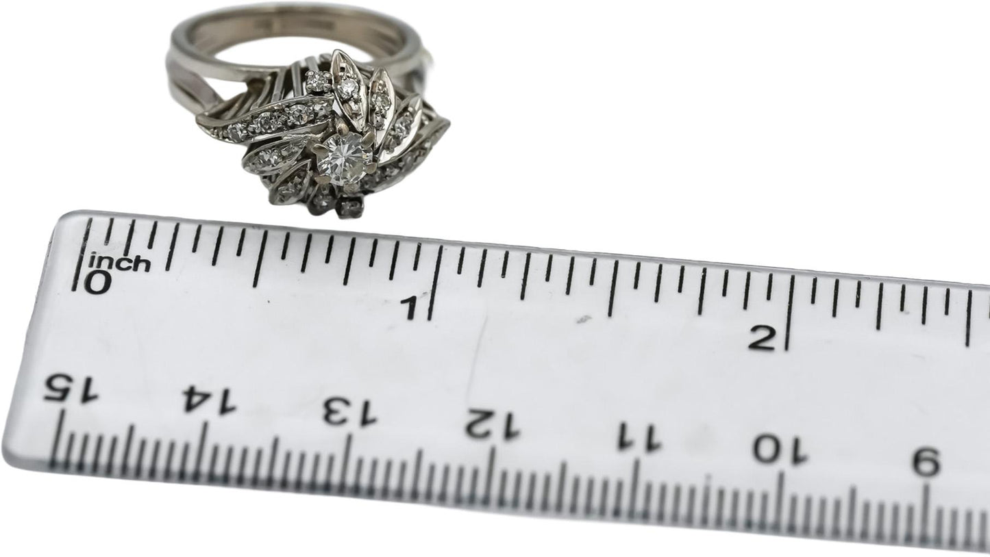 Vintage Antique 14k White Gold Diamond Cocktail Ring 0.38CT Size 5