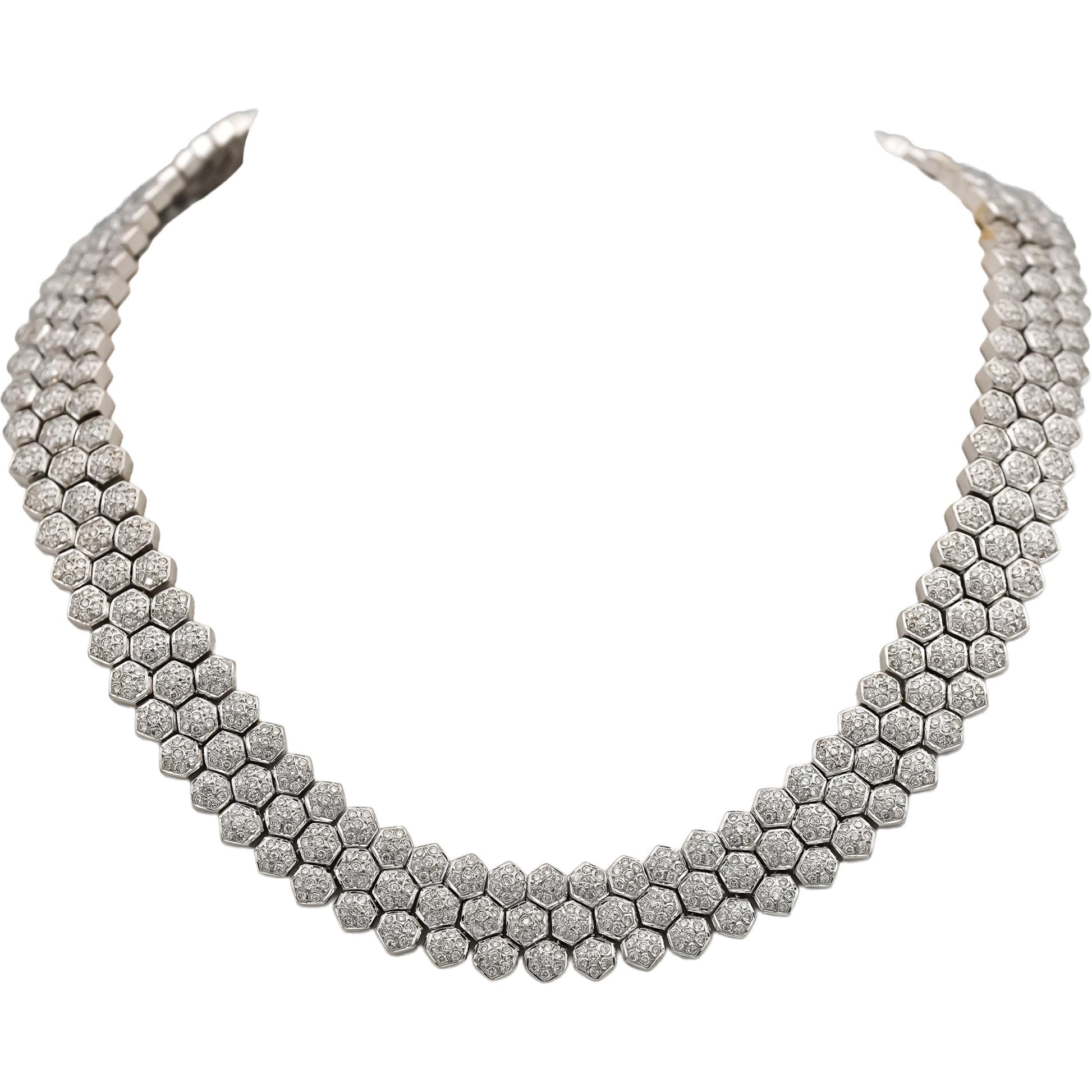 18k White Gold Round Diamond Hexagon Link 14.5mm Wide Necklace 9.0CT