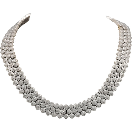 18k White Gold Round Diamond Hexagon Link 14.5mm Wide Necklace 9.0CT