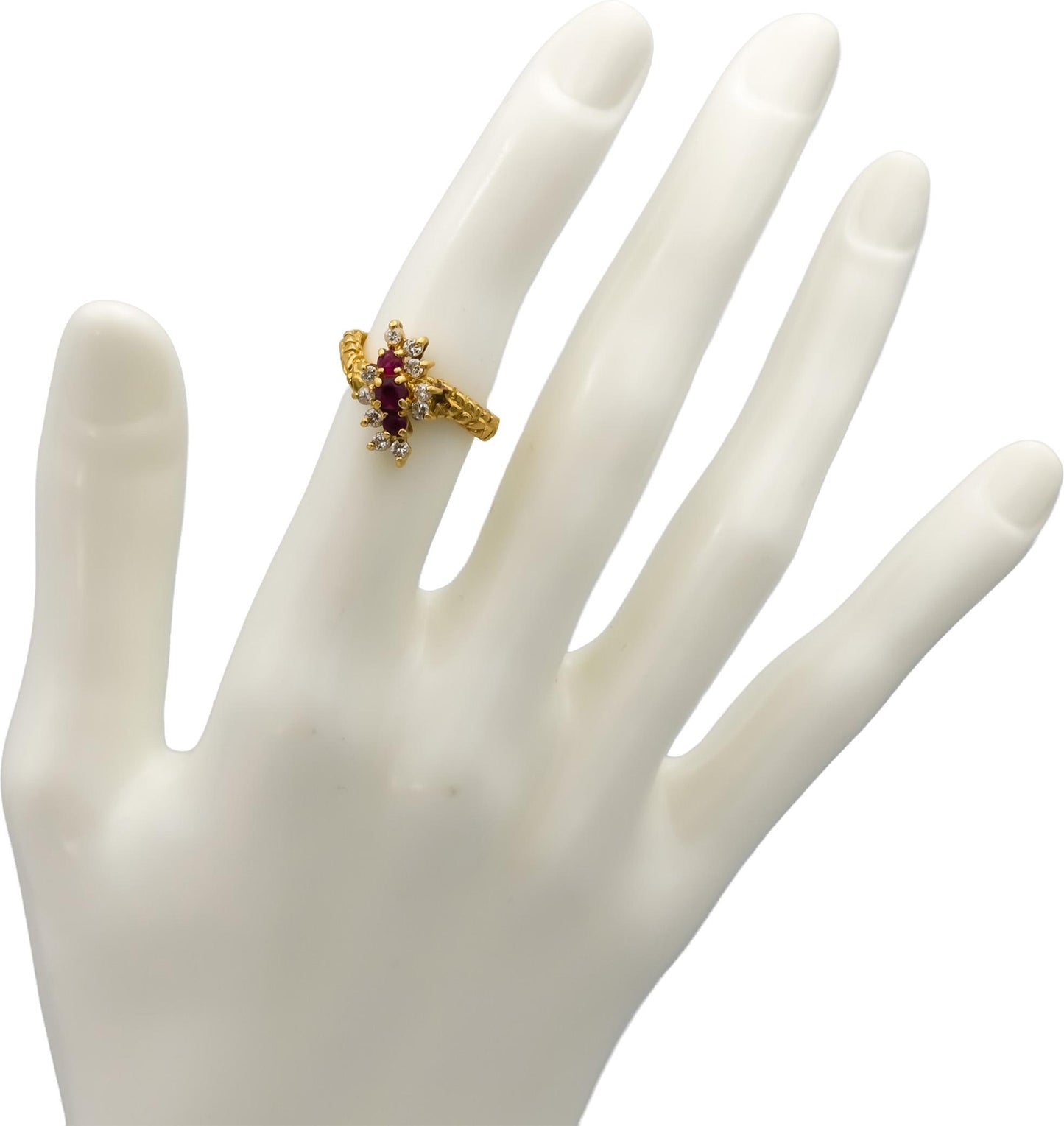 18k Yellow Gold Round Ruby and Diamond Cocktail Ring 0.50CT Size 5.5