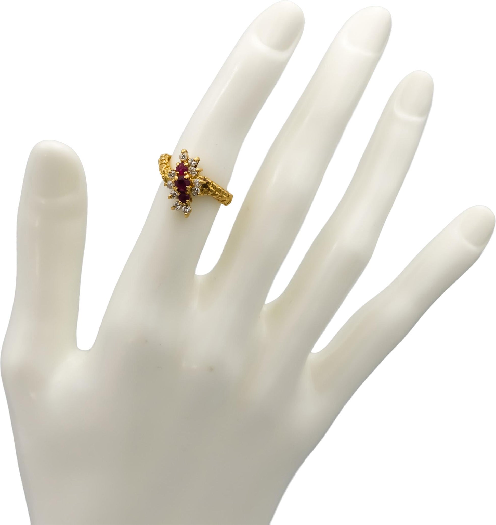 18k Yellow Gold Round Ruby and Diamond Cocktail Ring 0.50CT Size 5.5