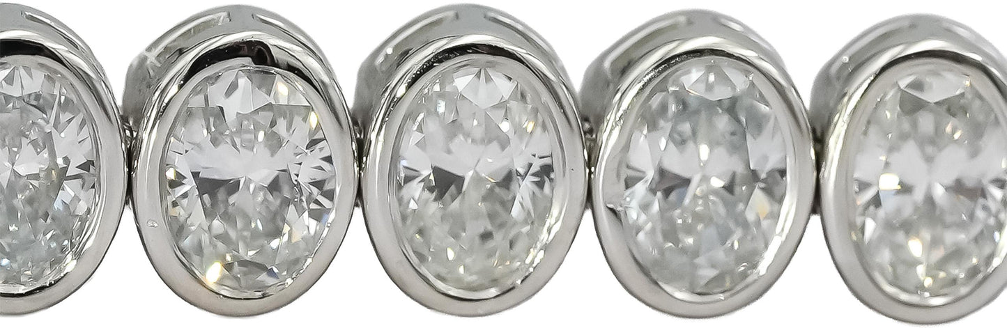 14k White Gold VS Oval Cut Bezel Set Diamond Tennis Bracelet 6.17CT